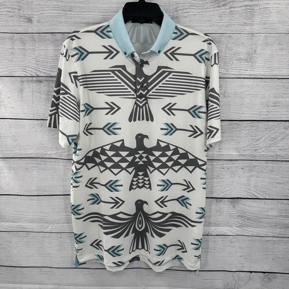 Greyson White and Gray Polo Shirt with Blue Accents